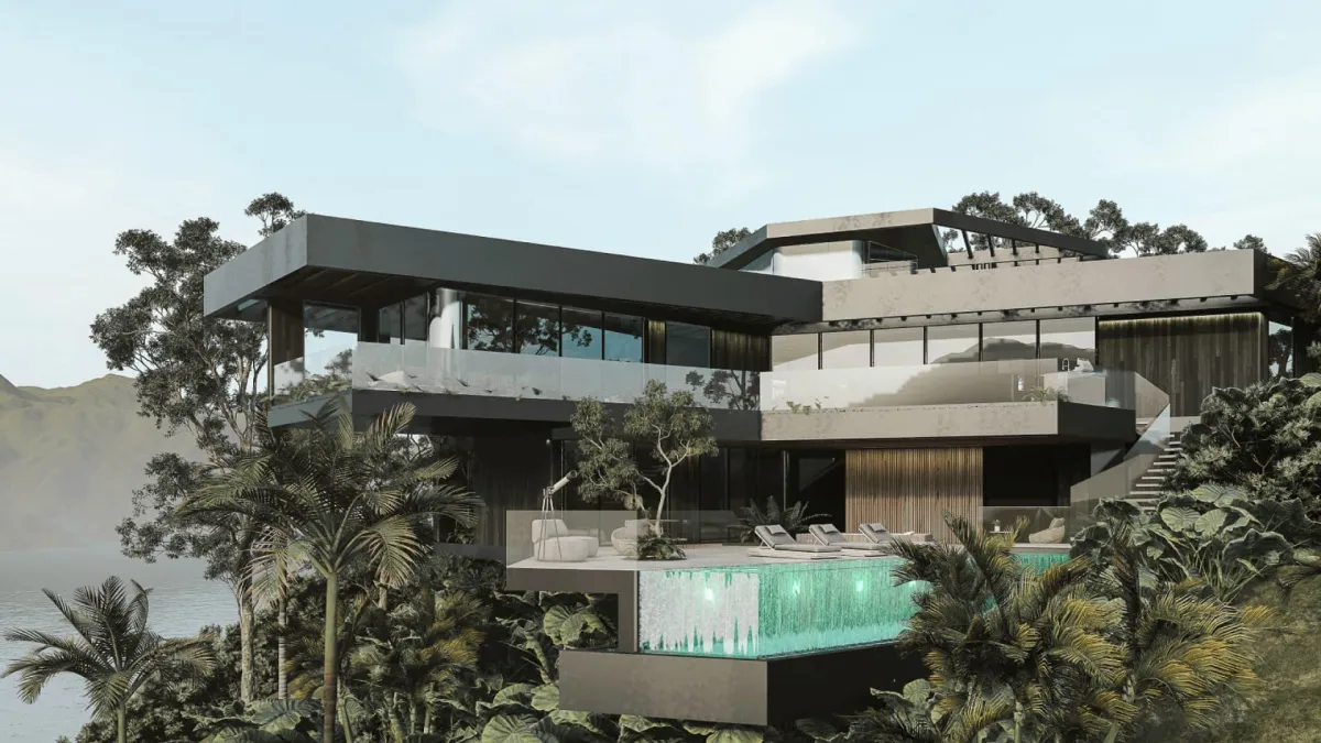 a very tall building with a very long curved roof