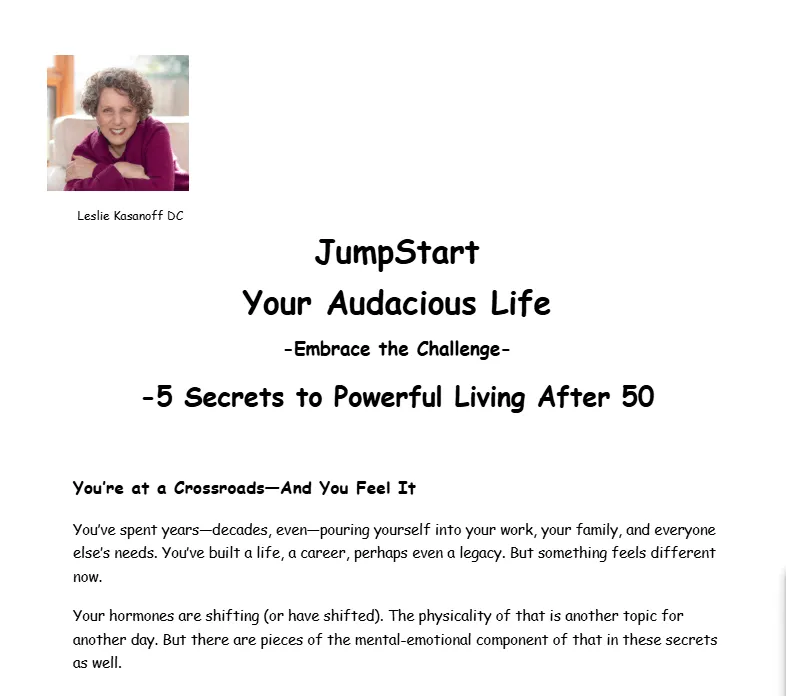 Mockup of the 'JumpStart Your Audacious Life' guide cover next to a QR code.