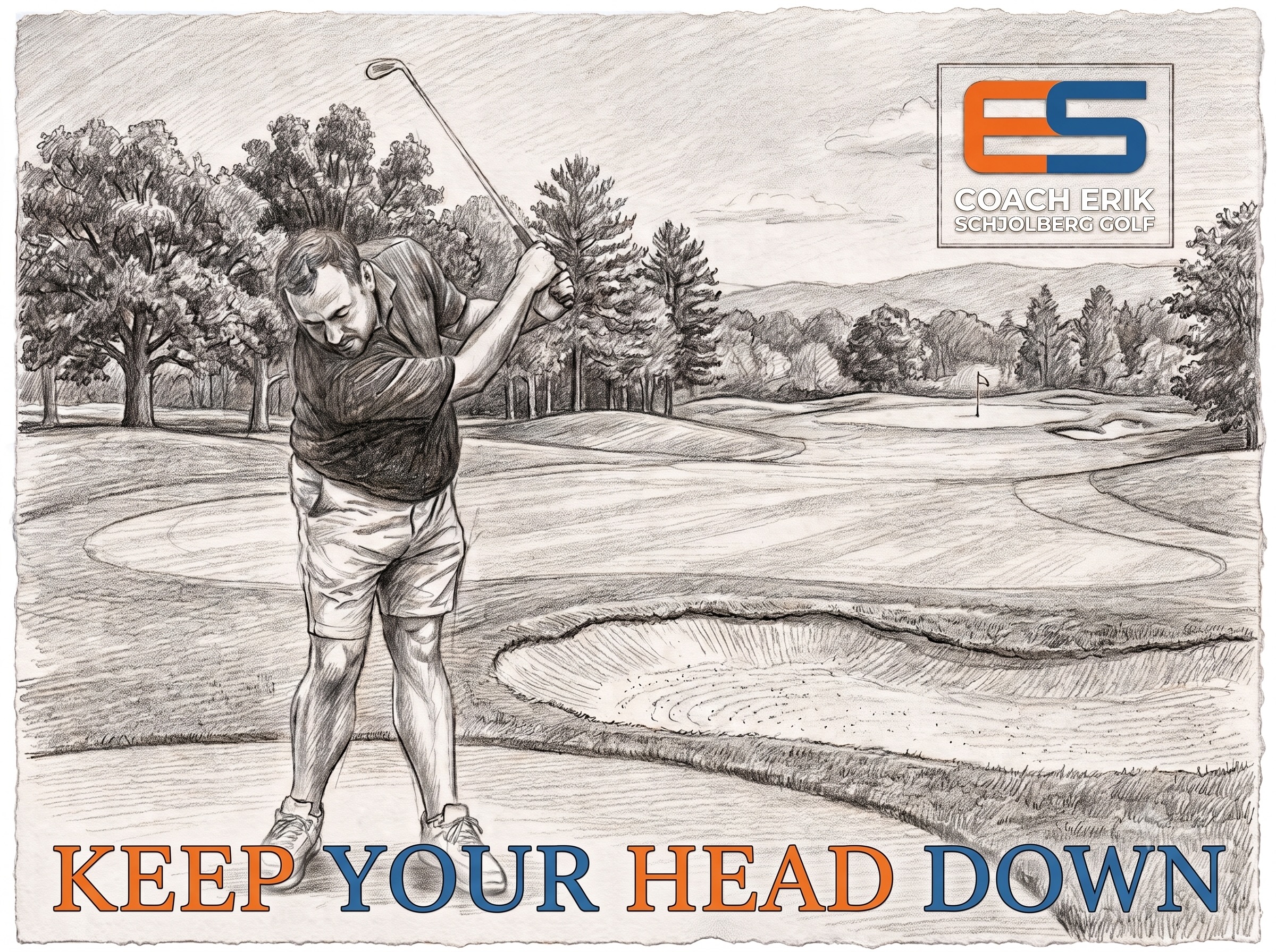Golfer swinging with his head down throughout the whole swing
