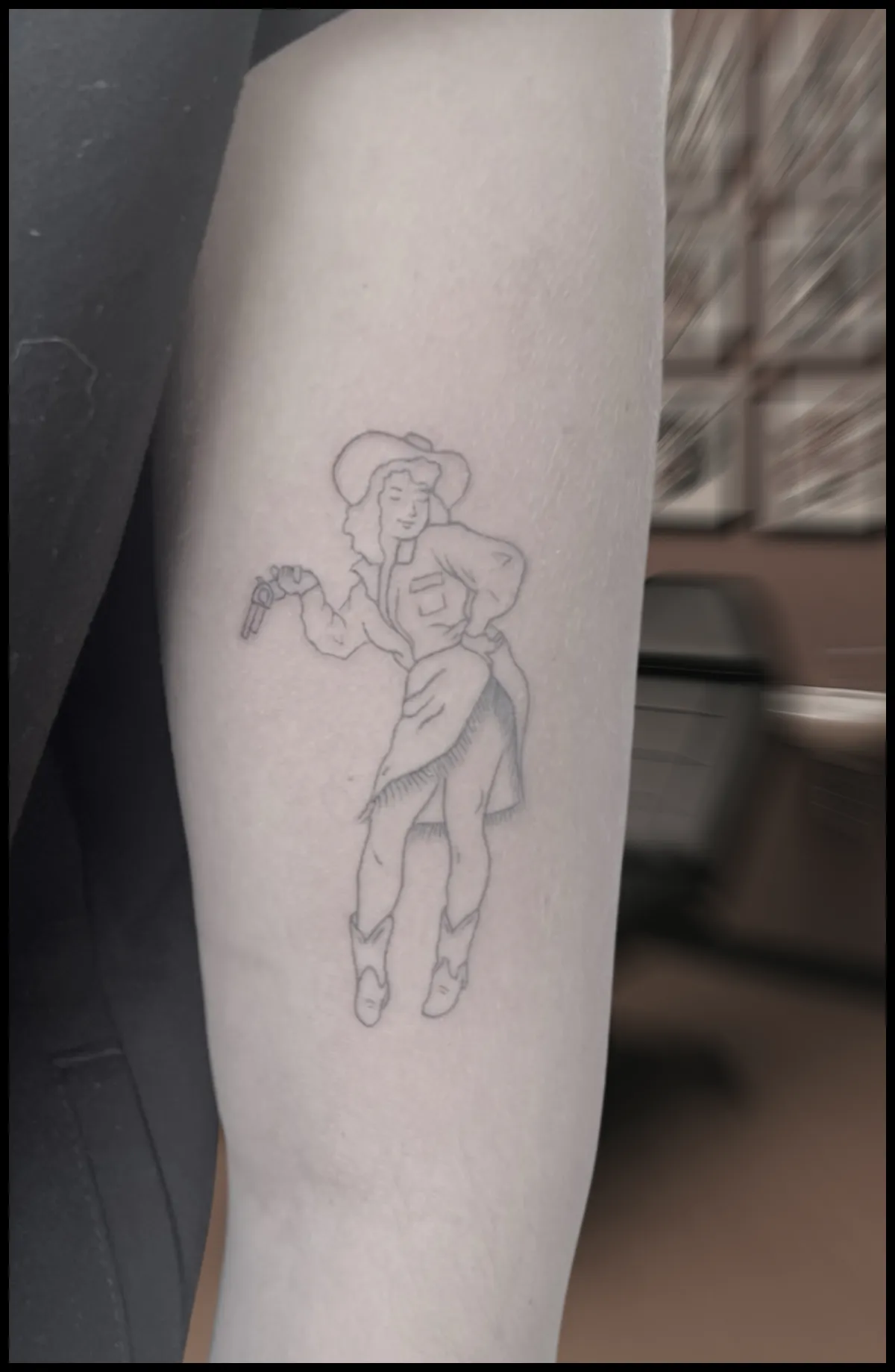 Cowboy girl dancing tattoo fine line