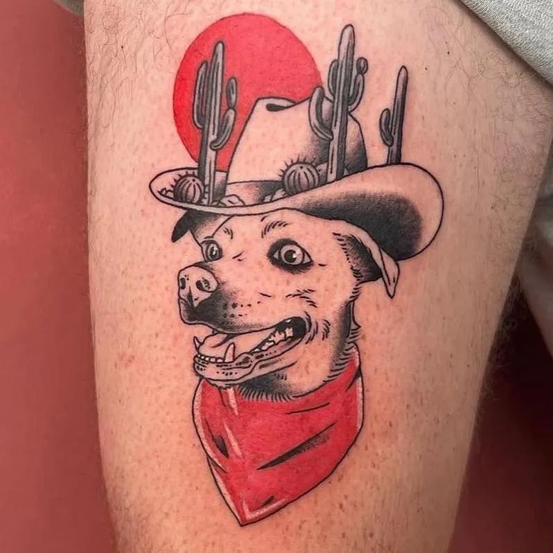 Cowboy hat and the desert tattoo fine line