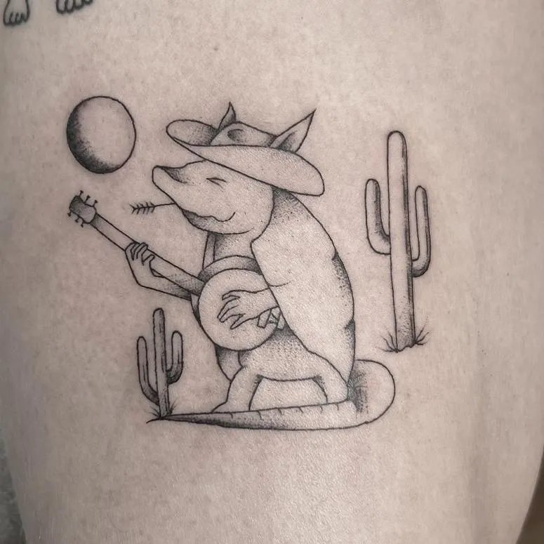 Detailed Horse with a flower tattoo fine line
