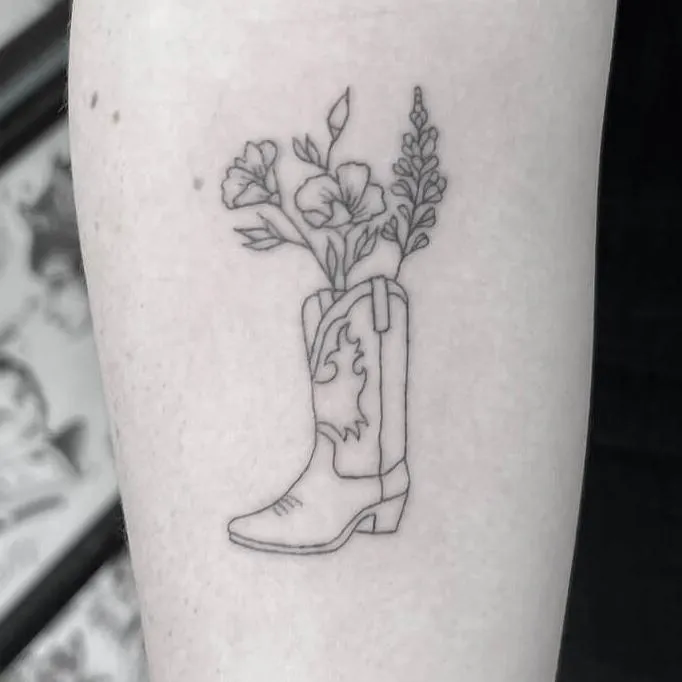 Cowboy girl dancing tattoo fine line