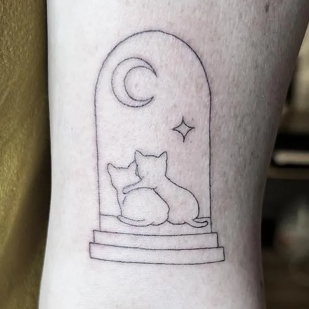 Cowboy girl dancing tattoo fine line