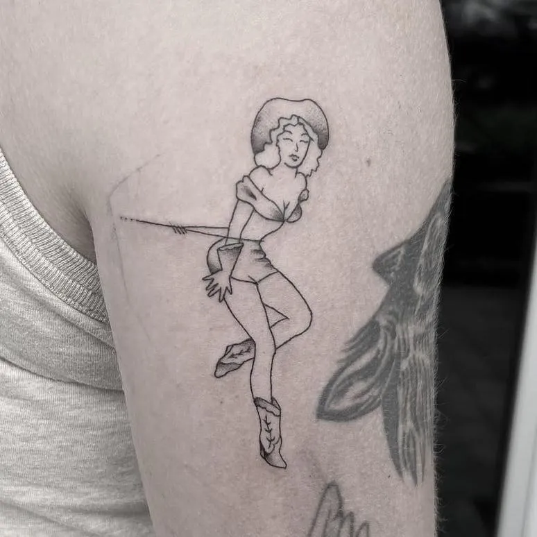 Cowboy puppy tattoo fine line Micro realism