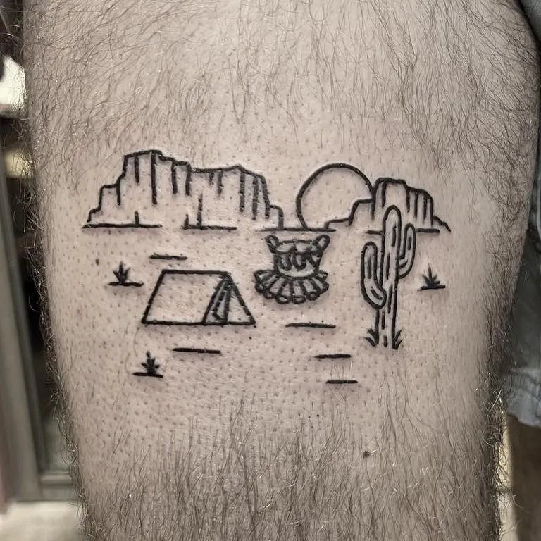 Cowboy hat and the desert tattoo fine line