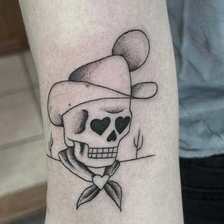 Cowboy girl dancing tattoo fine line