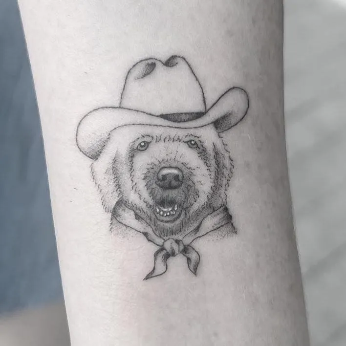 Cowboy hat and the desert tattoo fine line