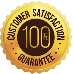 A quality badge that says customer satisfaction guarantee 100%