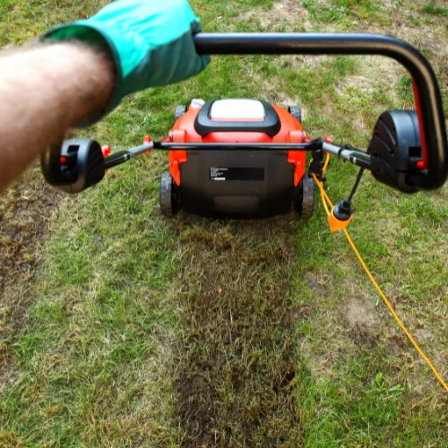 An aerator aerating a lawn