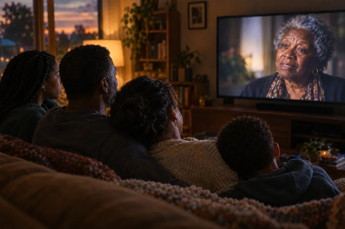 Family watching their 45-minute legacy film together