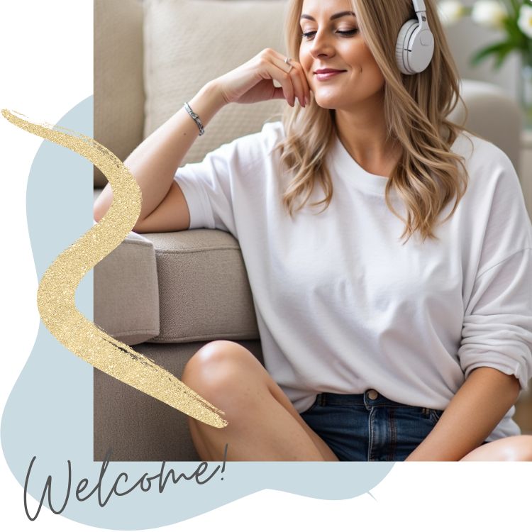 Woman soothing herself listening to hypnotherapy-inspired audio