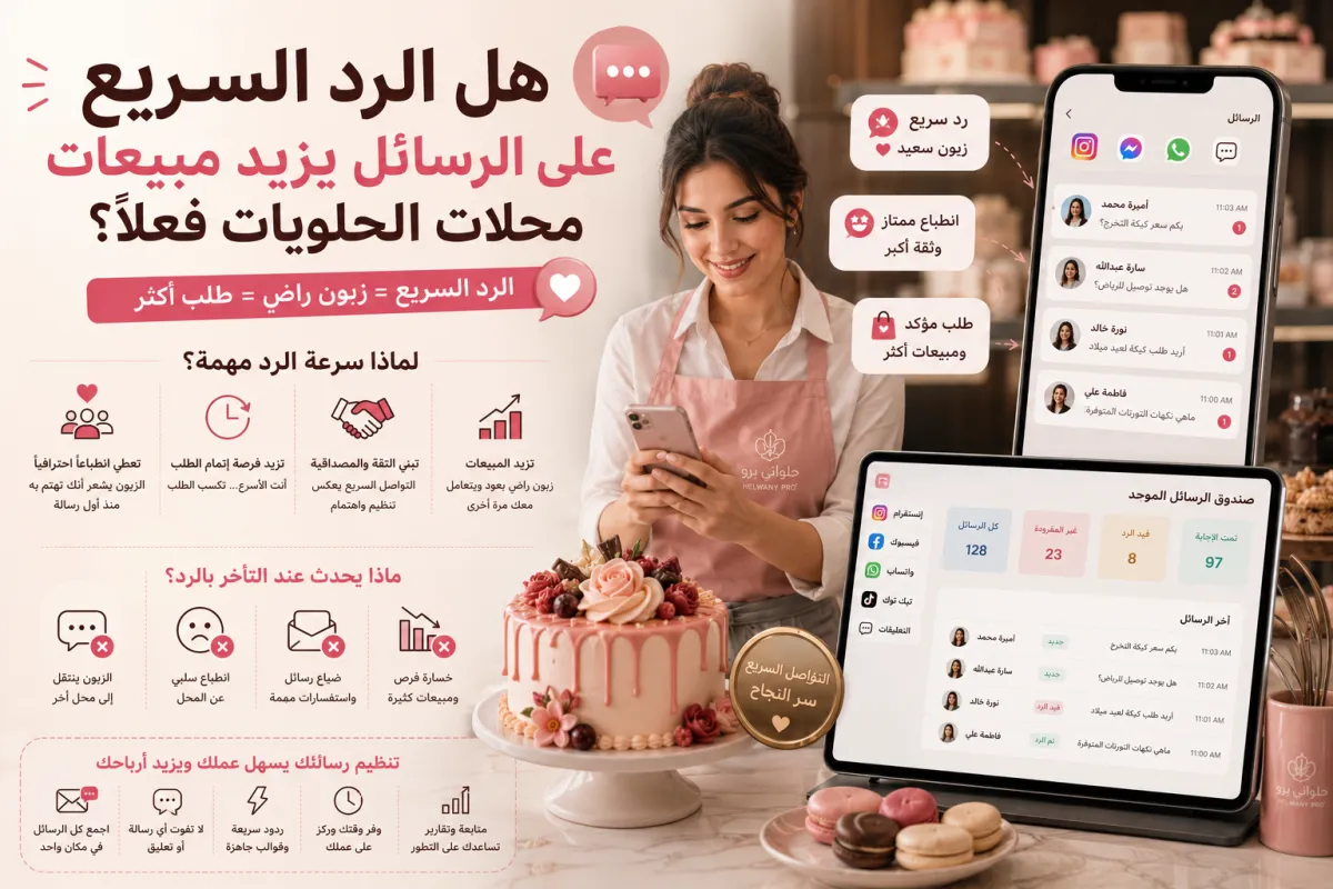 هل الرد السريع على الرسائل يزيد مبيعات محلات الحلويات فعلاً؟ 📲🧁
