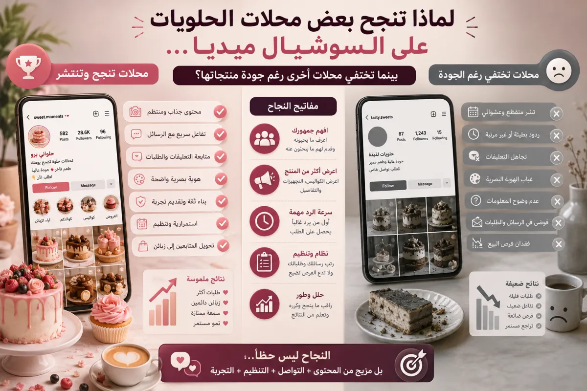 لماذا تنجح بعض محلات الحلويات على السوشيال ميديا.. وتختفي أخرى رغم جودة منتجاتها؟ 🍰