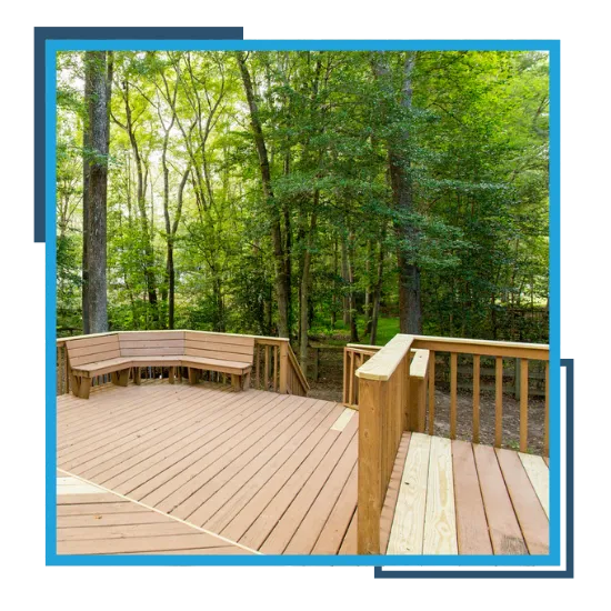 Deck design and build service in Raleigh, NC with strong wood finish and seating space