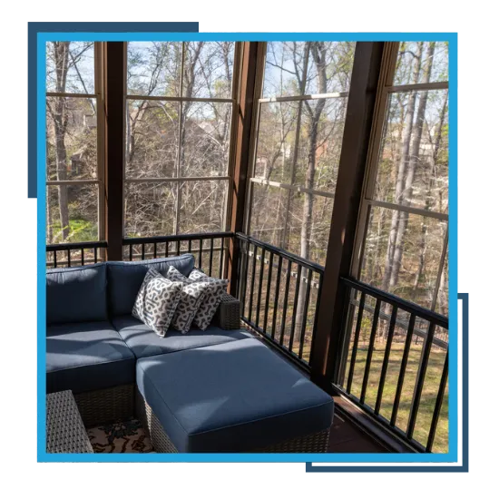 Family enjoying a bright screen porch in Raleigh, NC