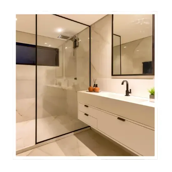 Modern bathroom renovation with glass shower enclosure and vanity in Durham, NC