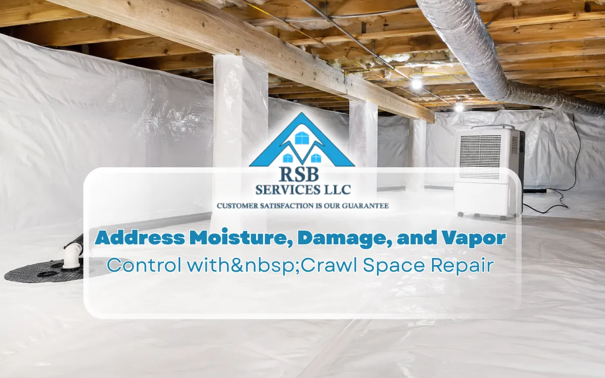 Crawl space repair project addressing moisture below a residential home
