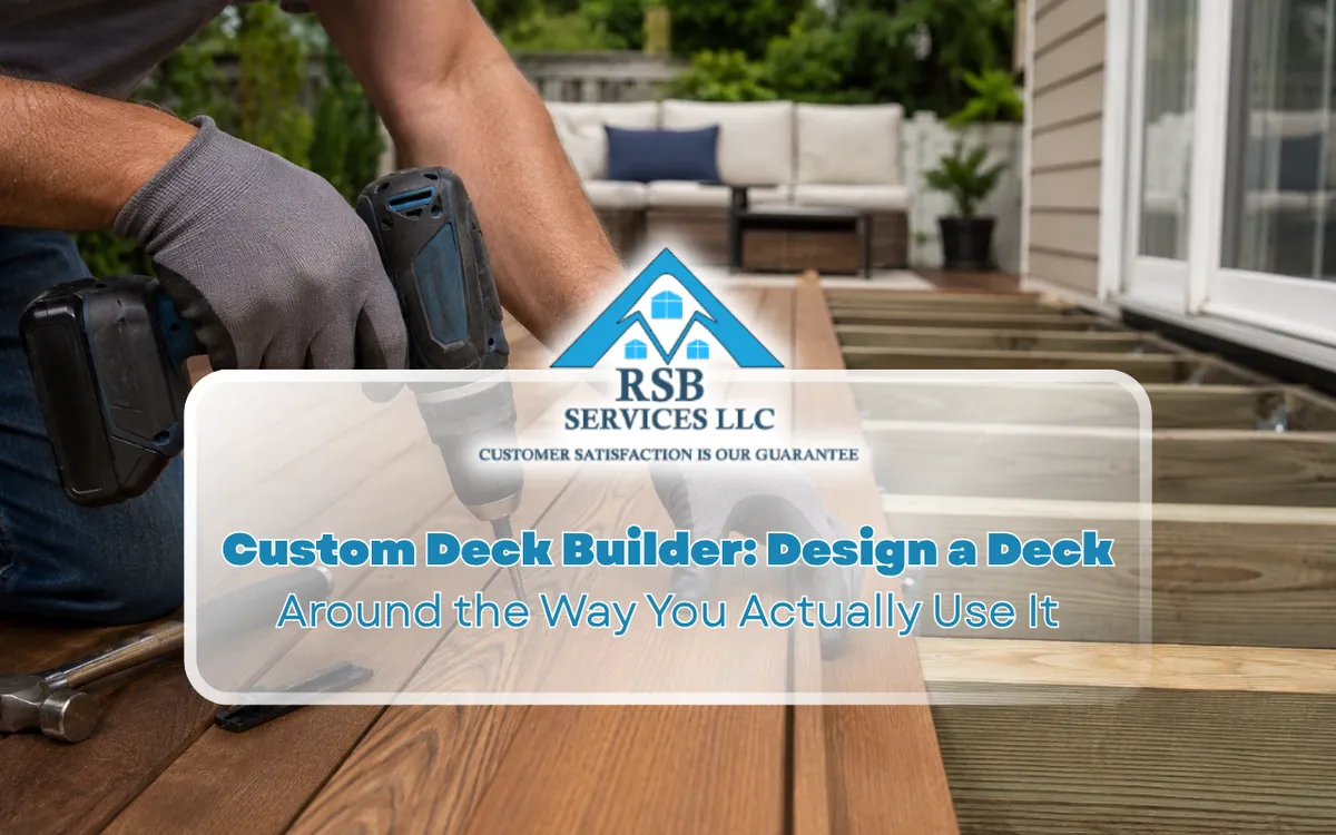 Custom deck builder constructing a residential outdoor living space