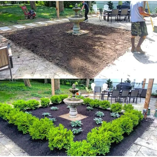 Before and after transformation of a backyard garden by Tyler Anthony Group