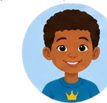 [ILLUSTRATION ENFANT] Cartoon avatar of a young smiling boy in a blue shirt on a light blue circular background.
