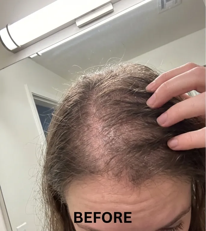 Before photo of a ponytail showing lower density and thinner volume.