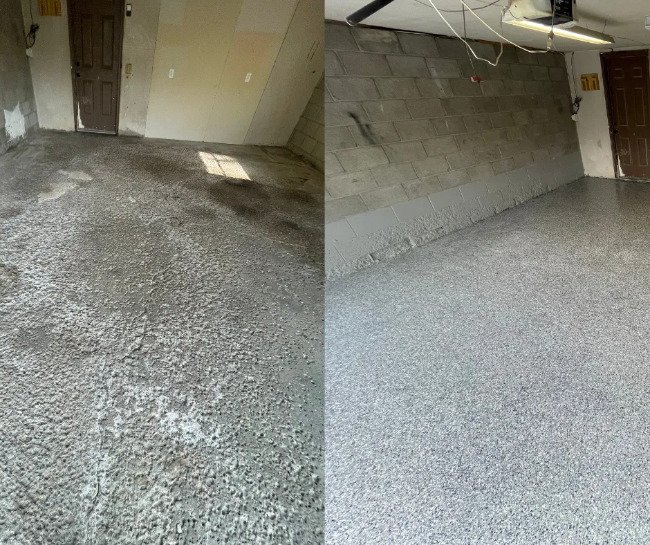 Before and After Rochester NY Epoxy Garage Floor