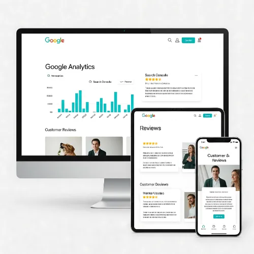 Google tools connected: Analytics, Search Console, Reviews widget