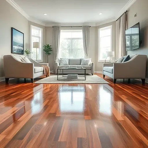 Restored living room in Mebane, NC, showing water damage repair, clean furniture, polished floors, and bright natural light.