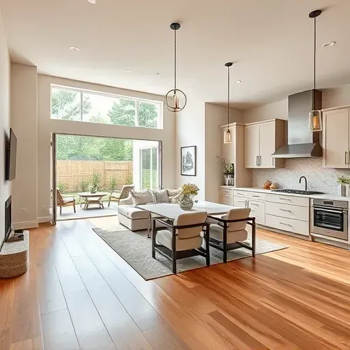 Beautiful renovated Erwin, NC home interior with modern finishes, natural light, open living space, stylish kitchen, and lush backyard.