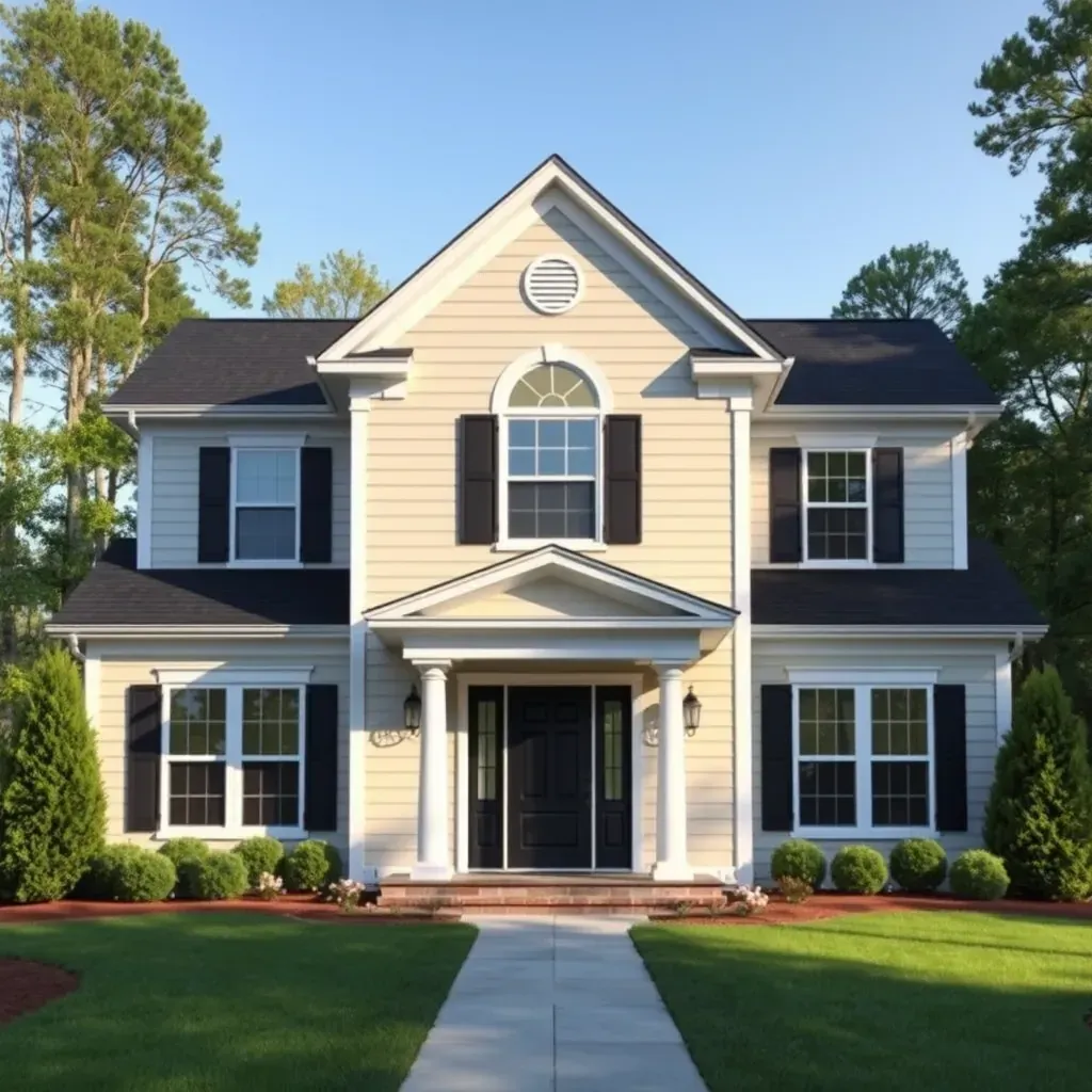 Modern Holly Springs home with fresh paint, new siding, landscaped yard, updated porch, and ongoing renovation work.