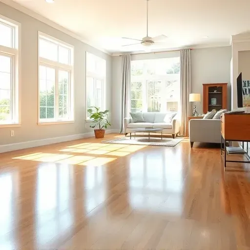Restored water-damaged living room in Youngsville, NC, featuring repaired walls, hardwood floors, and restored furniture.