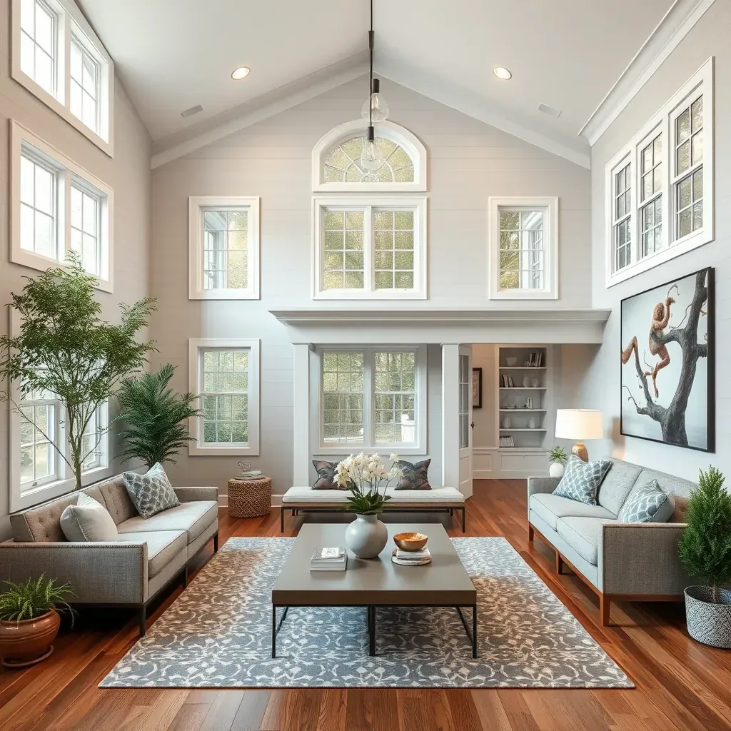 A vibrant home renovation scene in Morrisville, NC, with workers refurbishing a modern house exterior.