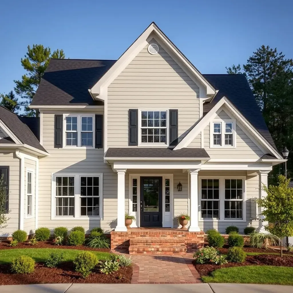 Beautiful Morrisville home with fresh siding, landscaped yard, and visible remodeling scaffolding, showcasing renovation progress.