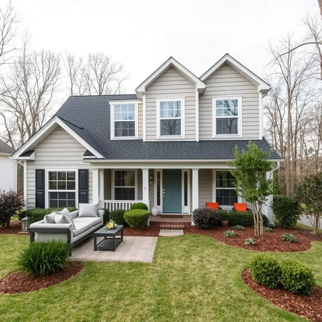 Renovated Knightdale, NC home with modern siding, new windows, landscaped yard, porch, and outdoor living space.