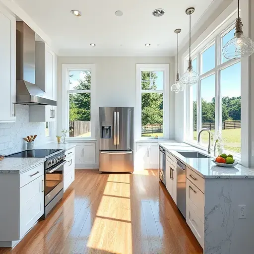 Newly renovated Creedmoor NC kitchen with granite countertops, custom cabinetry, stainless steel appliances, and bright, open layout.