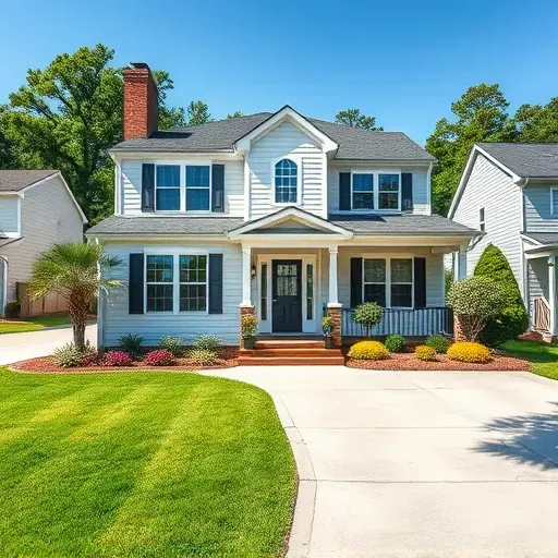 Renovated home in Knightdale, NC with modern exterior, landscaped yard, and neighborhood backdrop under clear blue skies.