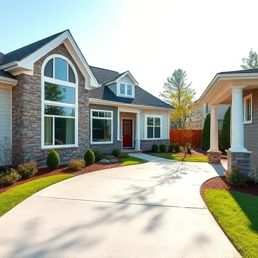 Renovated Middlesex, NC home exterior with modern design, stone accents, lush yard, and stylish porch in sunny environment.