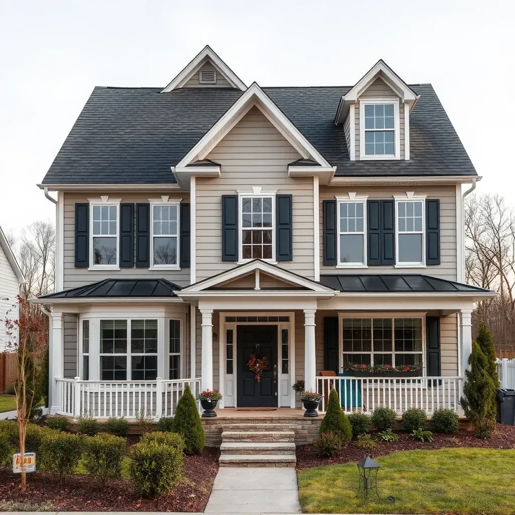 Renovated Holly Springs home with new siding, landscaped yard, modern porch, spacious deck, and upgraded exterior features.