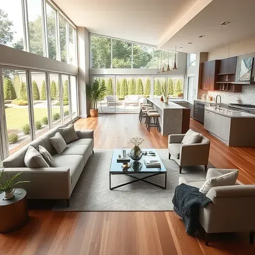 Recently renovated Morrisville, NC home featuring a modern living room with large windows, stylish furniture, and a sleek kitchen.