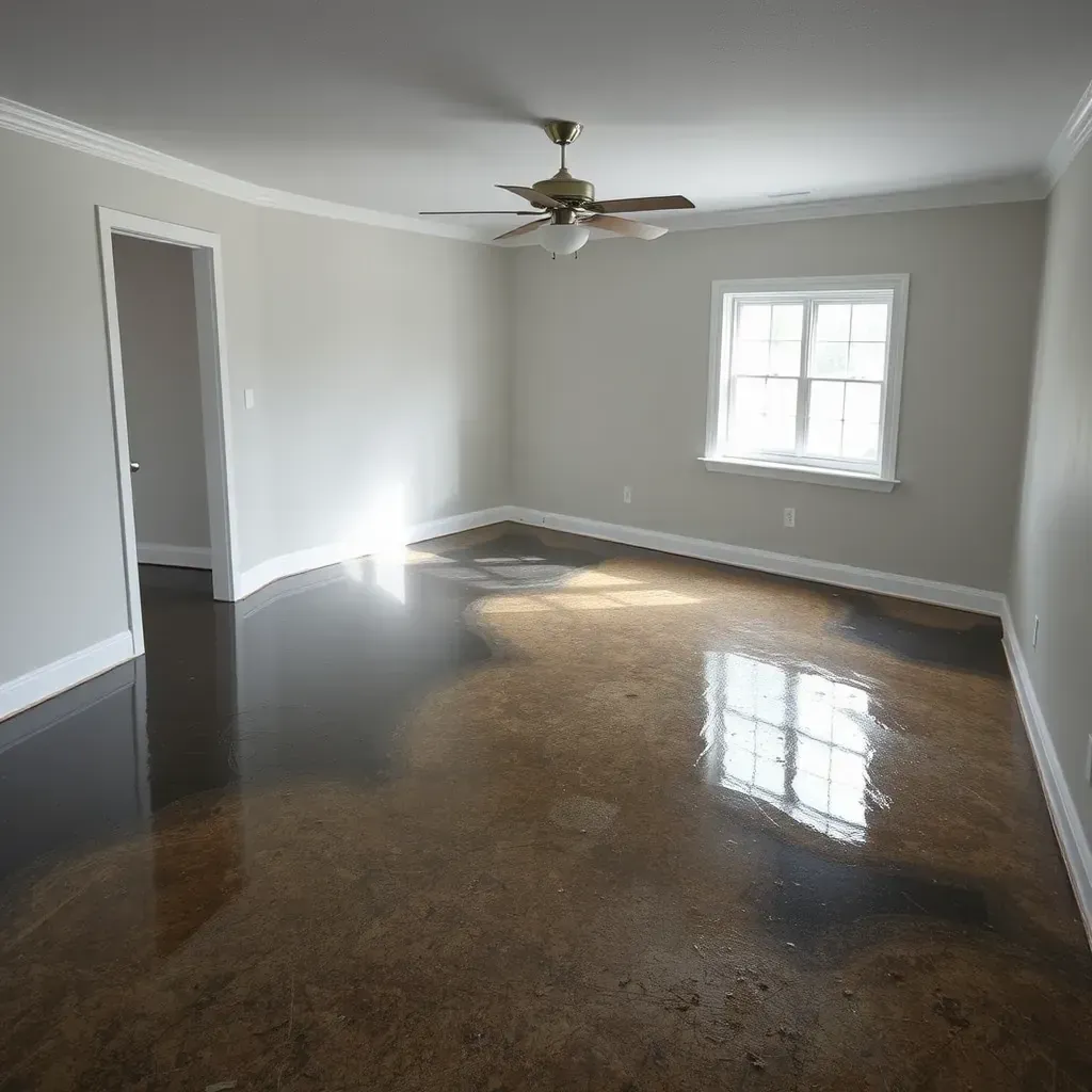 Water damage in a Rolesville, NC home with flooded floors, exposed drywall, and restoration equipment.
