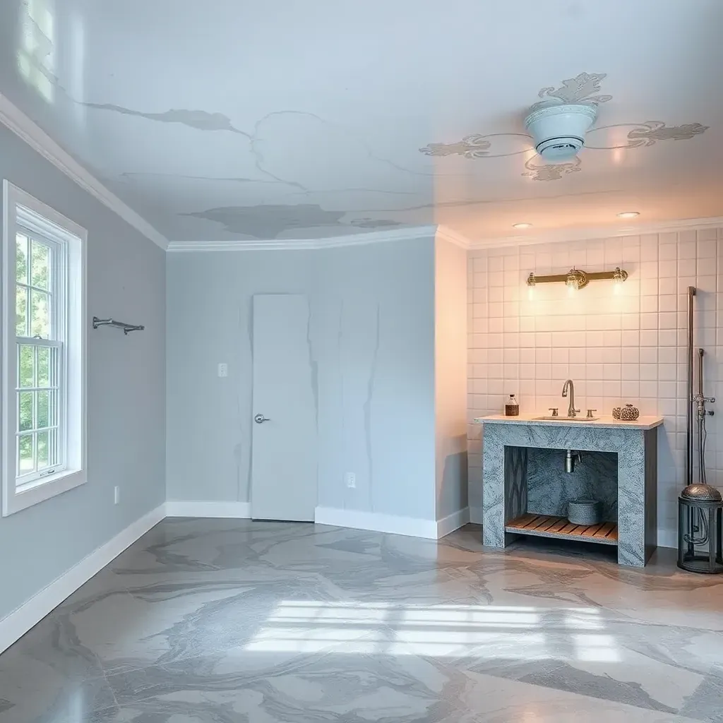 A professional water damage restoration team cleaning and repairing flooded home interior in Raleigh, NC.