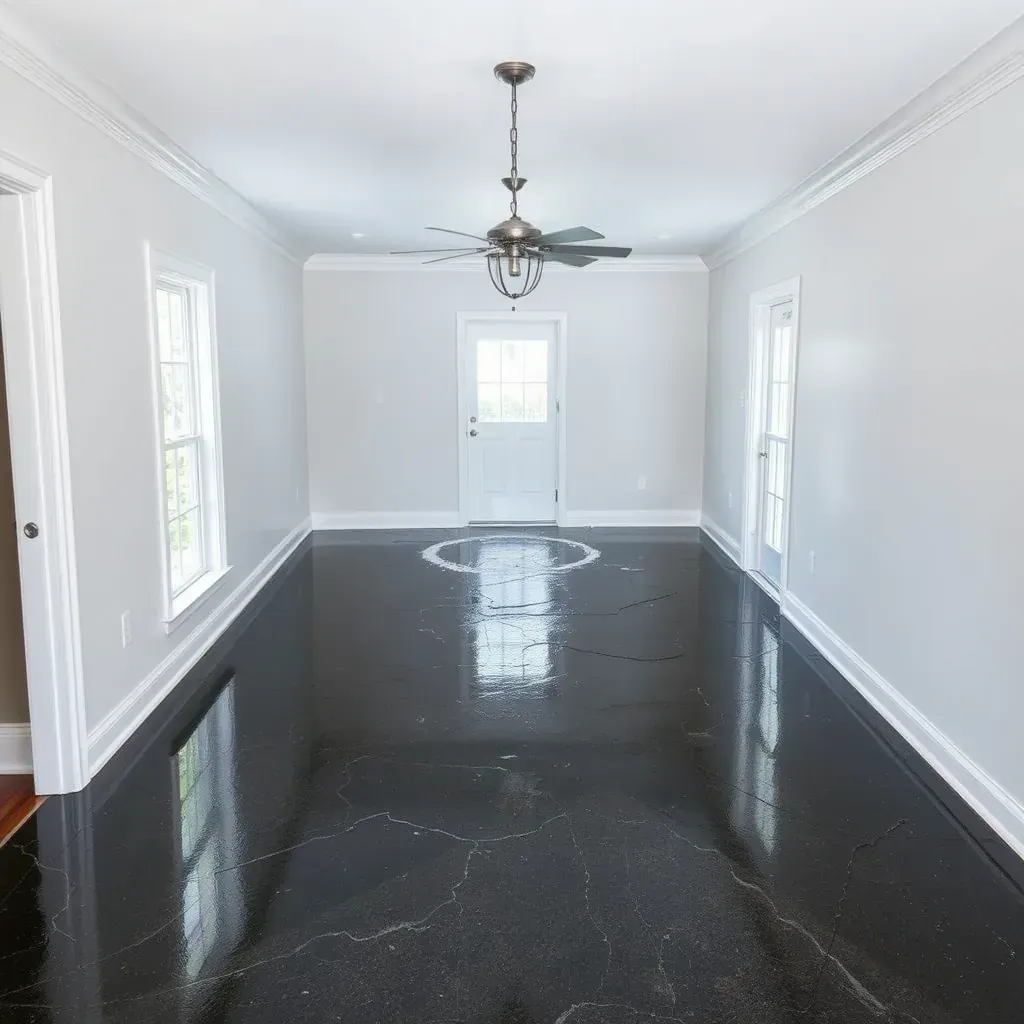 Water damage restoration in Louisburg, NC: flooded basement with equipment drying water, damaged flooring, and exposed walls.