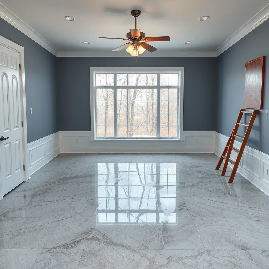 Water damage restoration in Fuquay-Varina, NC: water-stained walls, warped floors, and professional drying equipment.