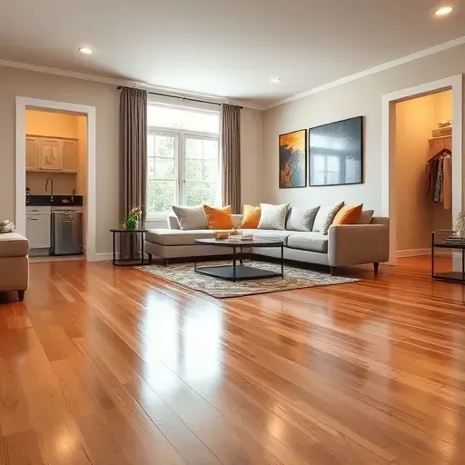 Restored Durham living room with polished floors, modern furniture, bright windows, and clean, mold-resistant walls after water damage repair.