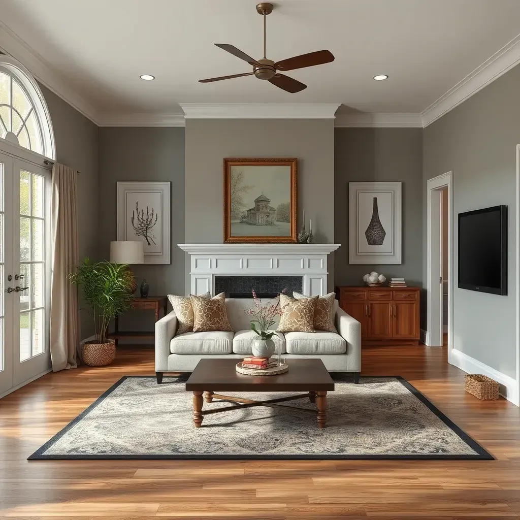 Renovated Selma, NC home featuring new siding, gray roof, porch with white columns, lush landscaping, and a suburban neighborhood.