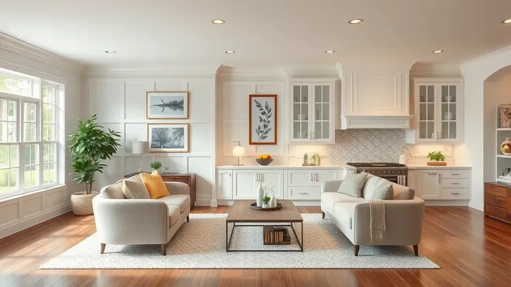 Home Renovation in Mebane, NC showcasing a modern kitchen with new cabinets, countertops, and stylish lighting.