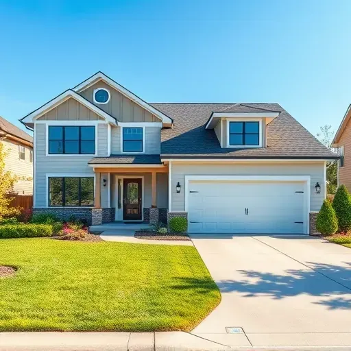 Modern renovated Princeton home with neutral tones, large windows, lush yard, & sleek garage under clear blue sky.
