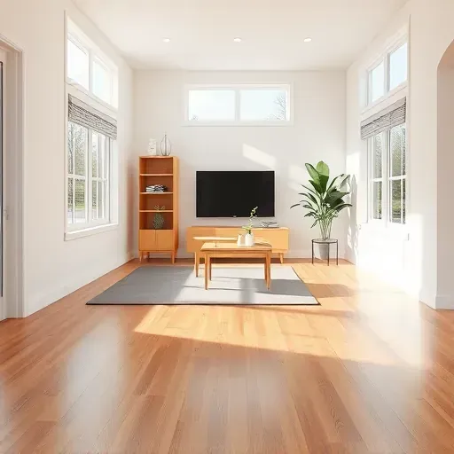 Modern Zebulon, NC living room after water damage restoration: pristine floors, seamless drywall, natural light, and cozy decor.