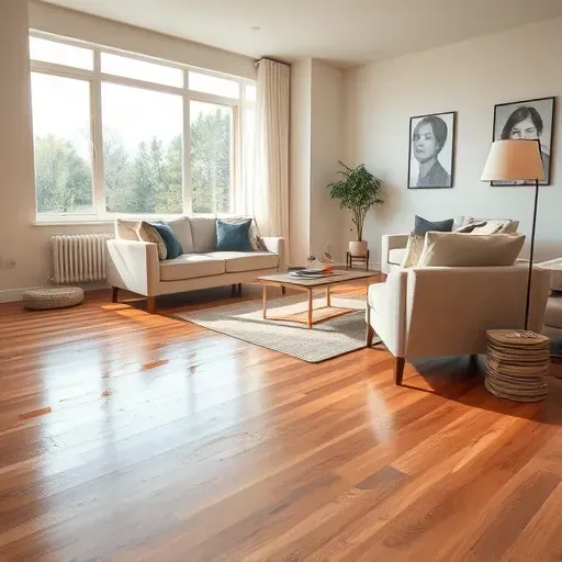 Well-maintained living room with restored hardwood floors, painted walls, water damage repairs, modern furniture, and natural light.